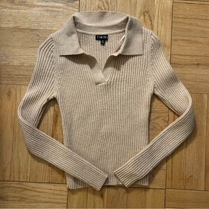 Fashion Nova Beige V-Neck Ribbed Sweater